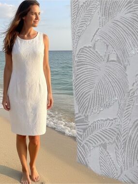 Kasper NWT Lily White Bonded lace fabrication Sheath Textured Leaf Dress Size 18